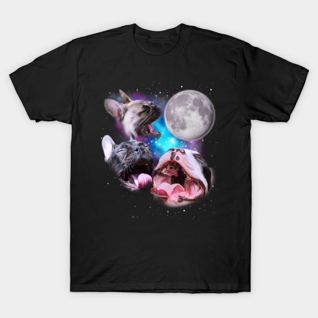 Three Frenchies Howl at the Moon T-Shirt by darklordpug